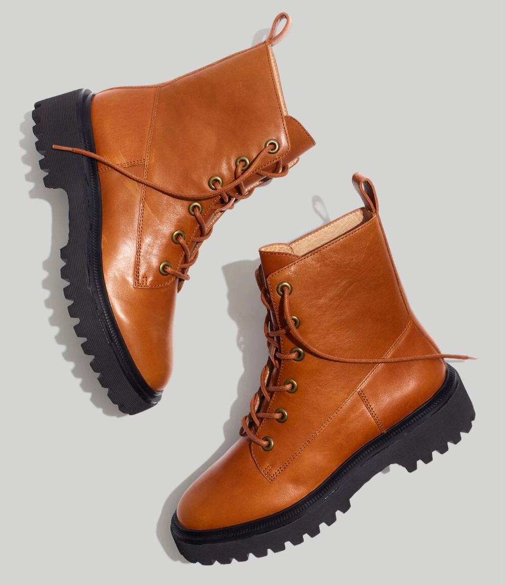 Madewell The Rayna Lace-Up Boot English Saddle Leather Size 5.5 NIB Combat Boot